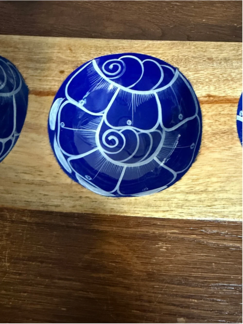 Hand Painted Wooden Triple Tealight Candle Holder Blue White Folk Art Rustic Dec